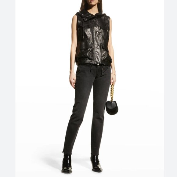 Rag & Bone | Hooded Lamb Leather Trail Vest Utility Cargo Biker Black Size XS - Picture 15 of 15